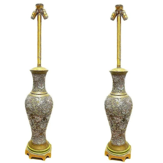 Arts & Craft Chinese Bronze Cloisonn√© Enamel Vase Lamp by Mimi London, Pair - 5