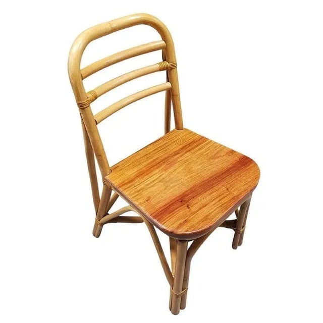 1950s Restored Rattan Skeleton Back Dining Room Chair With Mahogany Seat- Set of 6 - 2