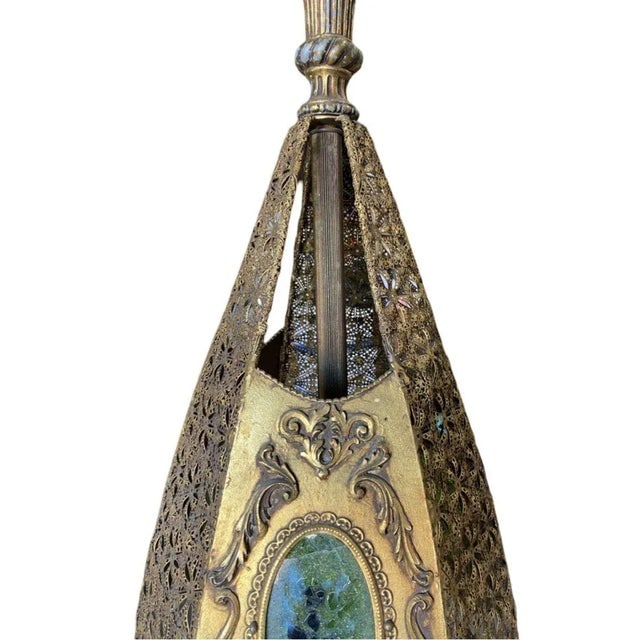 Hollywood Regency Jewel Prisms Filigree Pendant Light, Circa 1950 - 11