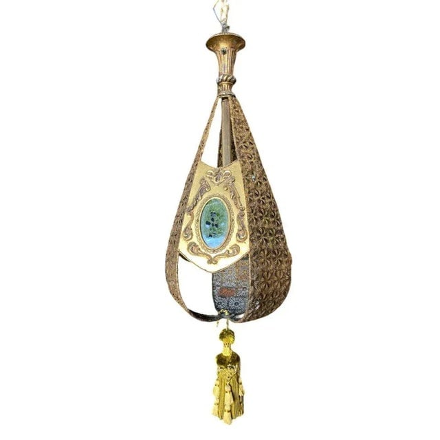 Hollywood Regency Jewel Prisms Filigree Pendant Light, Circa 1950 - 2
