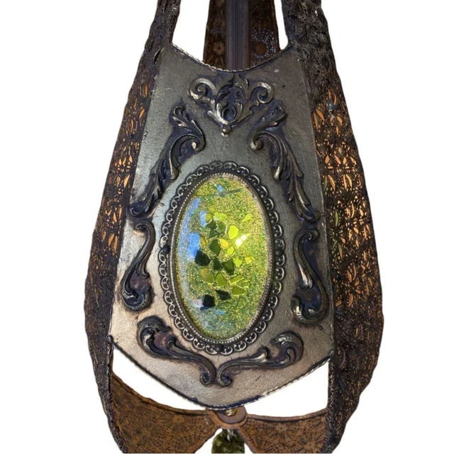 Hollywood Regency Jewel Prisms Filigree Pendant Light, Circa 1950 - 4