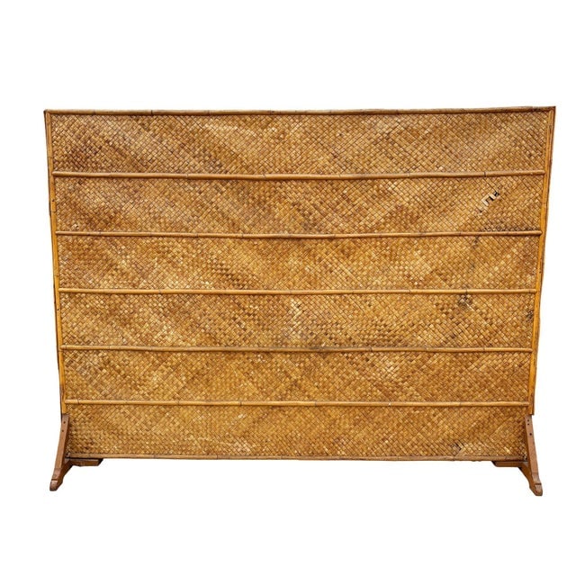 1930s Art Deco 9' Foot X 6' Foot Rattan & Woven Wicker Wall Divider Screen - 2