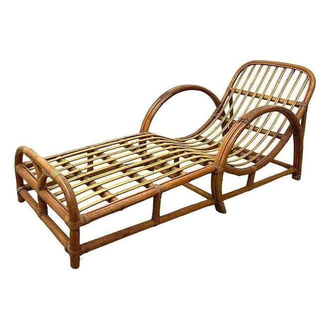 Restored Two-Strand "Half Moon" Rattan Cup Seat Chaise Lounge - 11