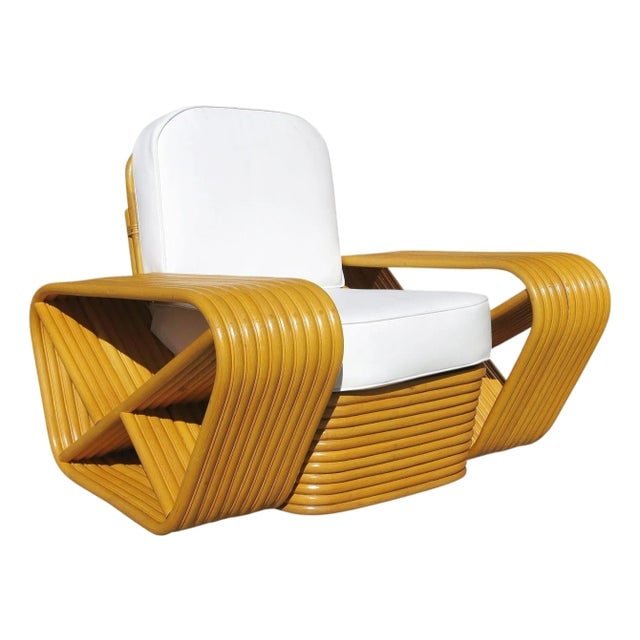 1950s Restored 10 Strand Square Pretzel Rattan Lounge Chair Paul Frankl Style: Title: 1950s Restored 10 Strand Square Pretzel Rattan Lounge Chair Paul Frankl Style Description: Paul Frankl style rare ten-strand square pretzel rattan lounge chair with stacked rattan base. The cha