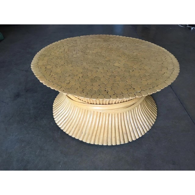 1960s Restored Corseted Hour Glass Pole Rattan Coffee Table by McGuire - 5