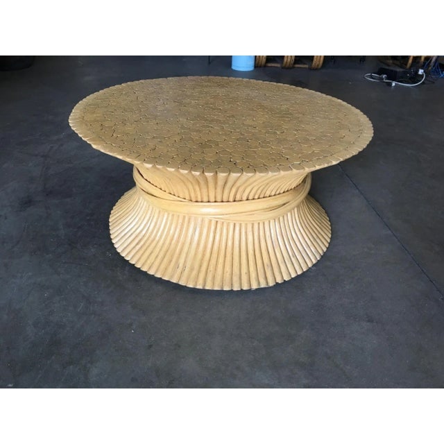 1960s Restored Corseted Hour Glass Pole Rattan Coffee Table by McGuire - 6