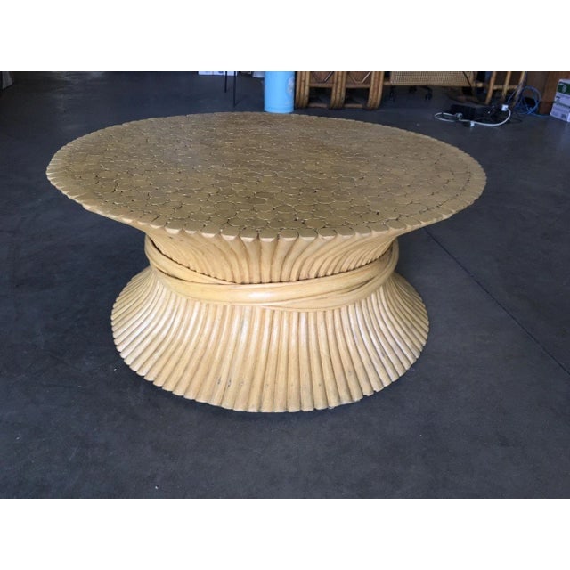 1960s Restored Corseted Hour Glass Pole Rattan Coffee Table by McGuire - 7