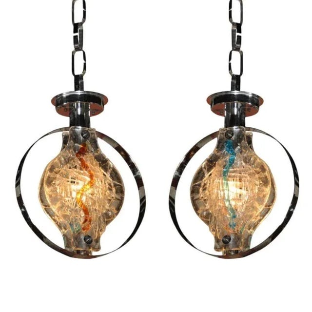 Vistosi Gino Murano Glass Pendant Lights, Pair - 2