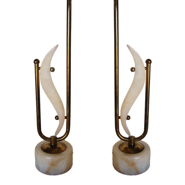 Freeform Marble and Brass Abstract Sculptural Table Lamps - a Pair (1 of 7)