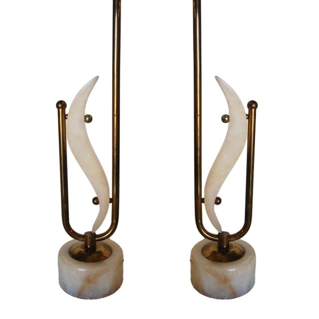 Freeform Marble and Brass Abstract Sculptural Table Lamps - a Pair - 2
