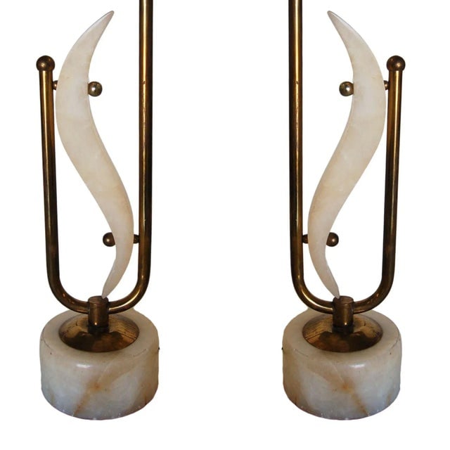 Freeform Marble and Brass Abstract Sculptural Table Lamps - a Pair - 3