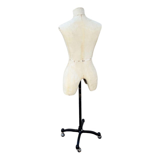 Adult Female White Linen Dress Form Mannequin on Iron Base W/ Wheels Size 8 - 5