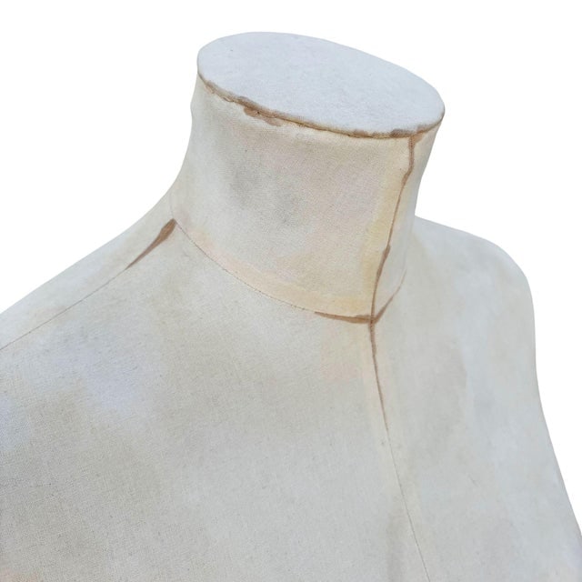 Adult Female White Linen Dress Form Mannequin on Iron Base W/ Wheels Size 8 - 7