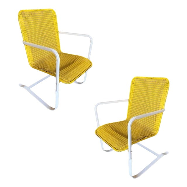 Mid-Cenrtury Lloyd Flanders "Loom" Wicker Springer Outdoor Patio Chair, Pair (1 of 8)