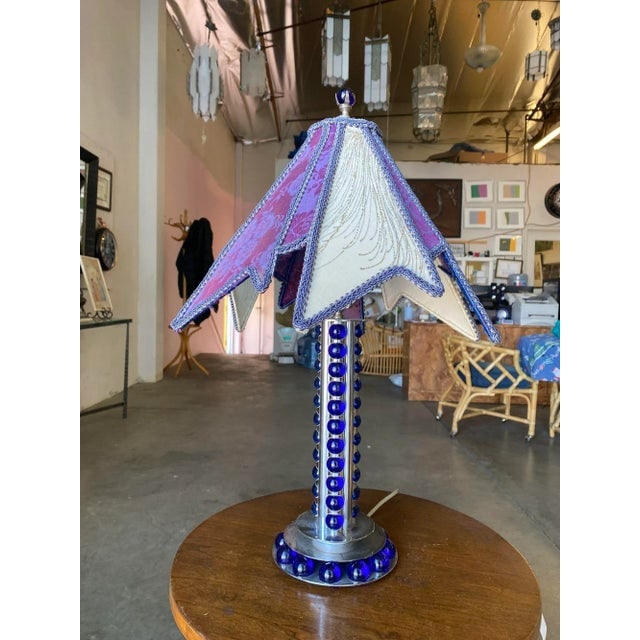 1930s Chromed Steel and Cobalt Marble Art Deco Lamp - 11