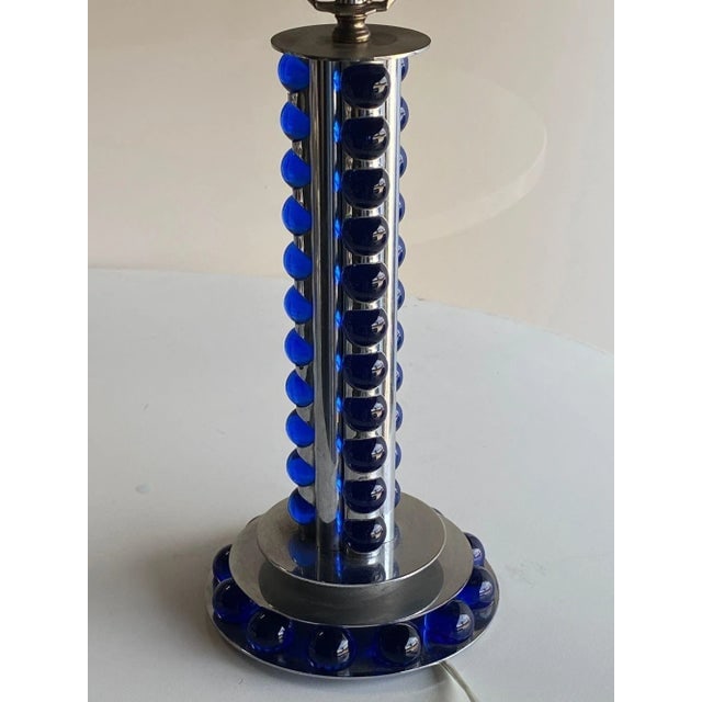 1930s Chromed Steel and Cobalt Marble Art Deco Lamp - 2