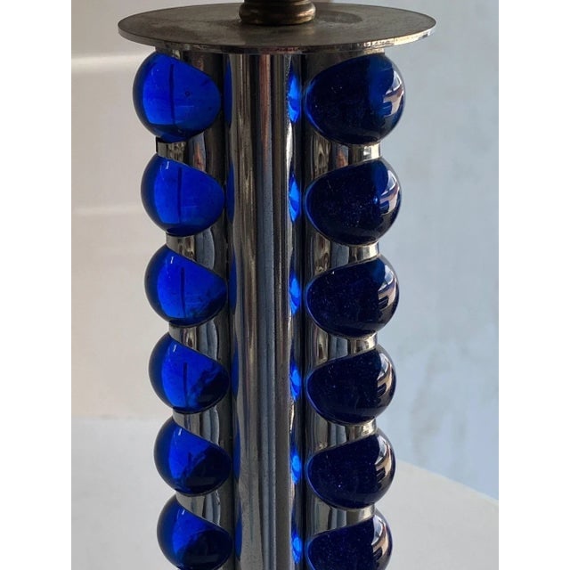 1930s Chromed Steel and Cobalt Marble Art Deco Lamp - 3