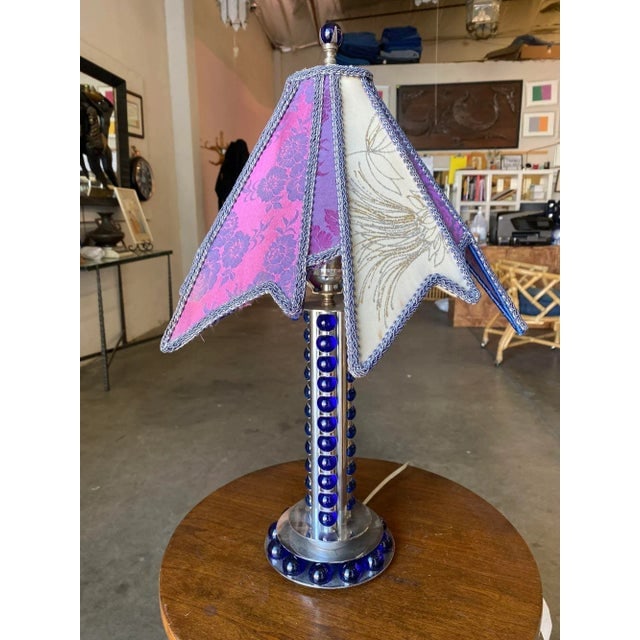 1930s Chromed Steel and Cobalt Marble Art Deco Lamp - 4