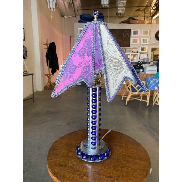 1930s Chromed Steel and Cobalt Marble Art Deco Lamp - 6