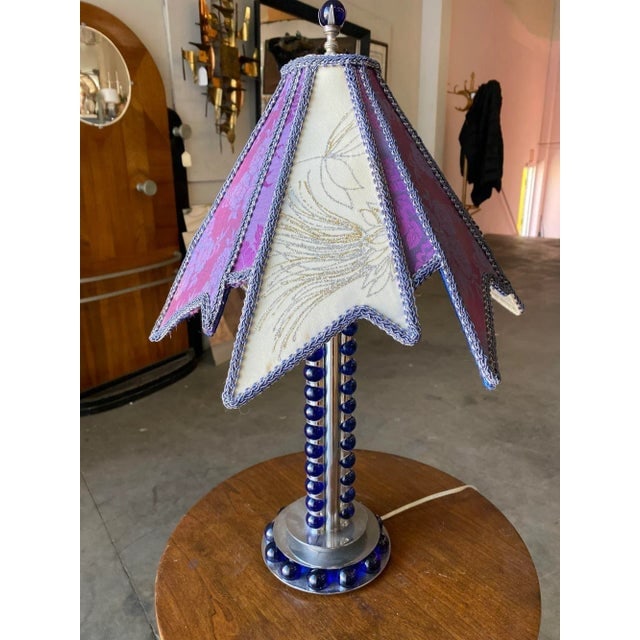 1930s Chromed Steel and Cobalt Marble Art Deco Lamp - 7
