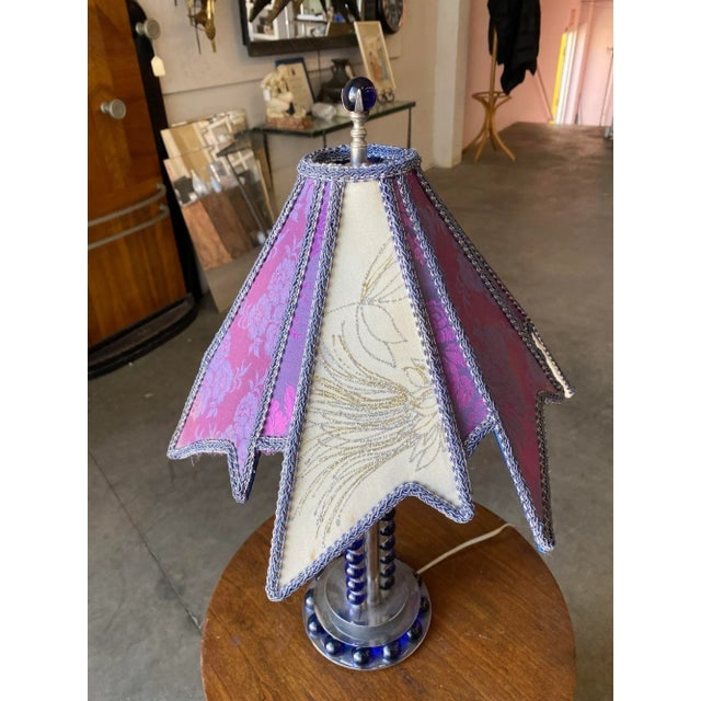 1930s Chromed Steel and Cobalt Marble Art Deco Lamp - 8