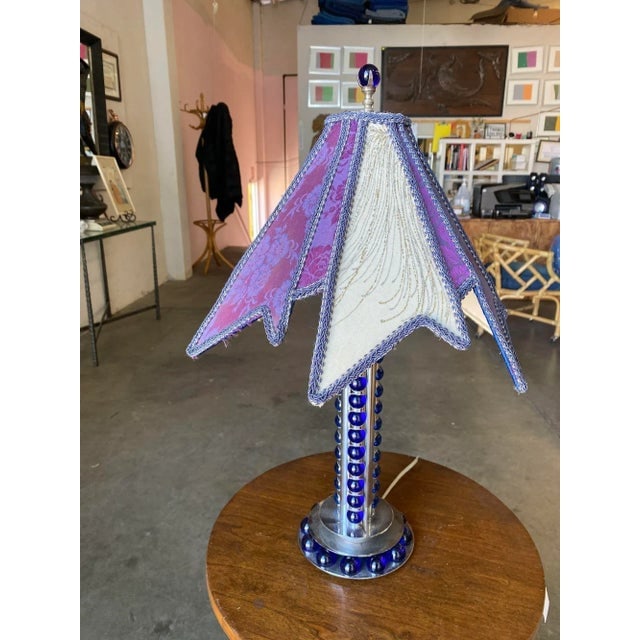1930s Chromed Steel and Cobalt Marble Art Deco Lamp - 9