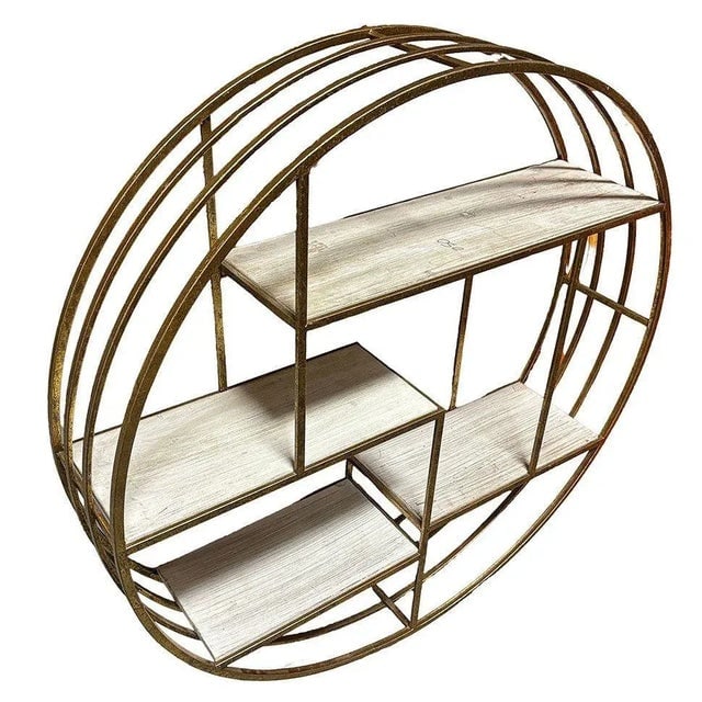 1990s Mid-Century Style 4-Tier Round Brass Colored Wall Hanging Shelf - 2