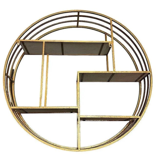 1990s Mid-Century Style 4-Tier Round Brass Colored Wall Hanging Shelf - 3