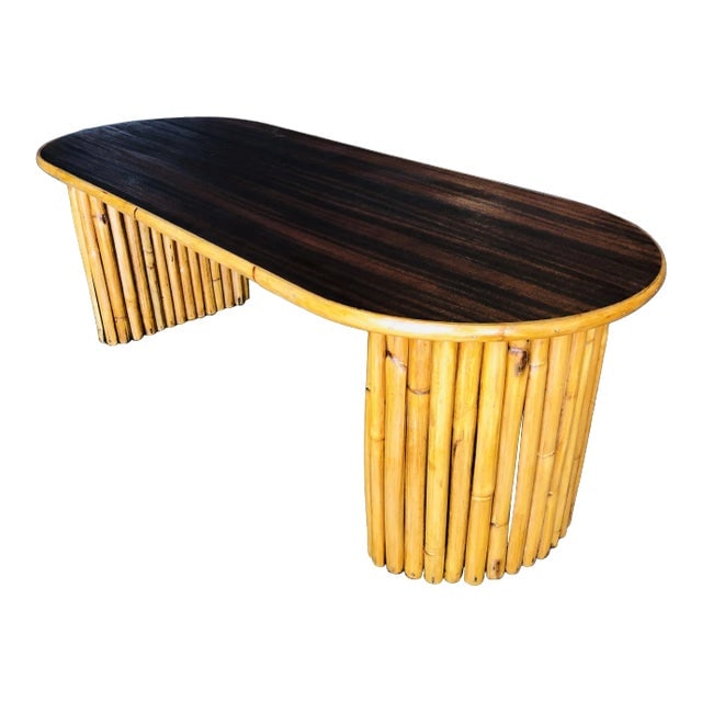 Restored Vintage Vertically Stacked Rattan Coffee Table W/ Mahogany Top (1 of 8)