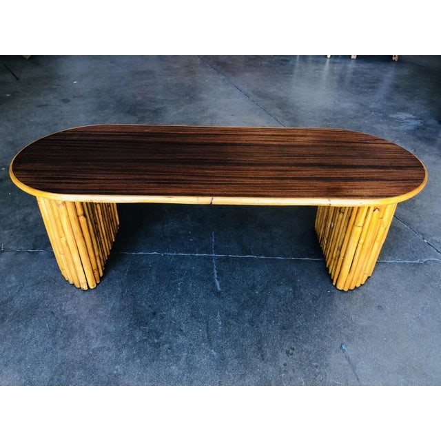 Restored Vintage Vertically Stacked Rattan Coffee Table W/ Mahogany Top - 2