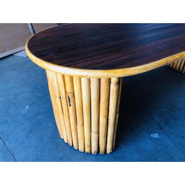 Restored Vintage Vertically Stacked Rattan Coffee Table W/ Mahogany Top - 5