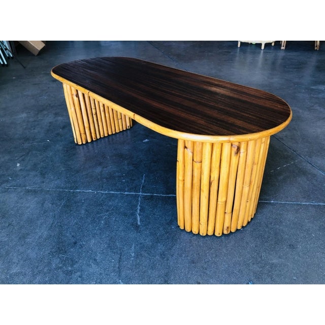 Restored Vintage Vertically Stacked Rattan Coffee Table W/ Mahogany Top - 8