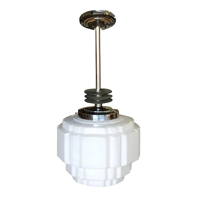 1930s Art Deco Ceiling Pendant With School House Stepped Glass Globe (1 of 5)