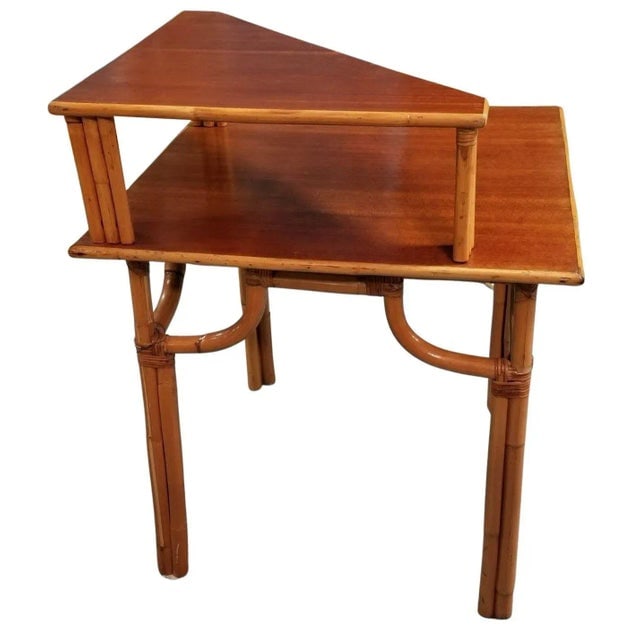 Restored Rattan 2-Tiered Corner Table or Desk - 2