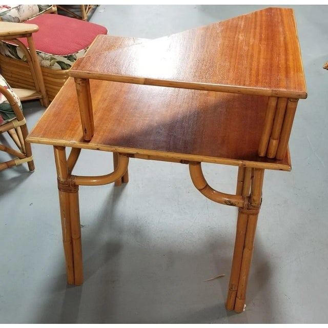 Restored Rattan 2-Tiered Corner Table or Desk - 3