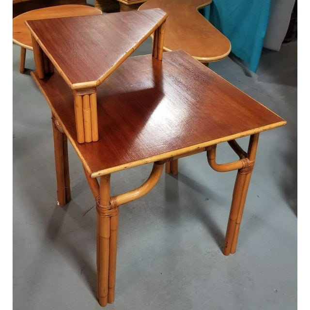 Restored Rattan 2-Tiered Corner Table or Desk - 4