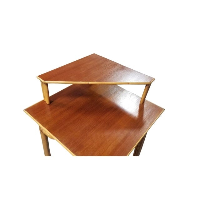Restored Rattan 2-Tiered Corner Table or Desk - 6