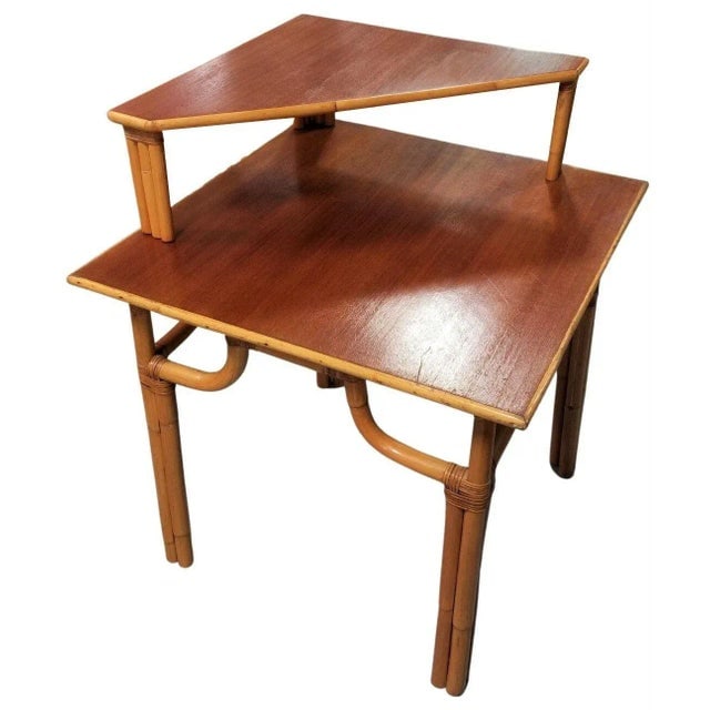 Restored Rattan 2-Tiered Corner Table or Desk - 7