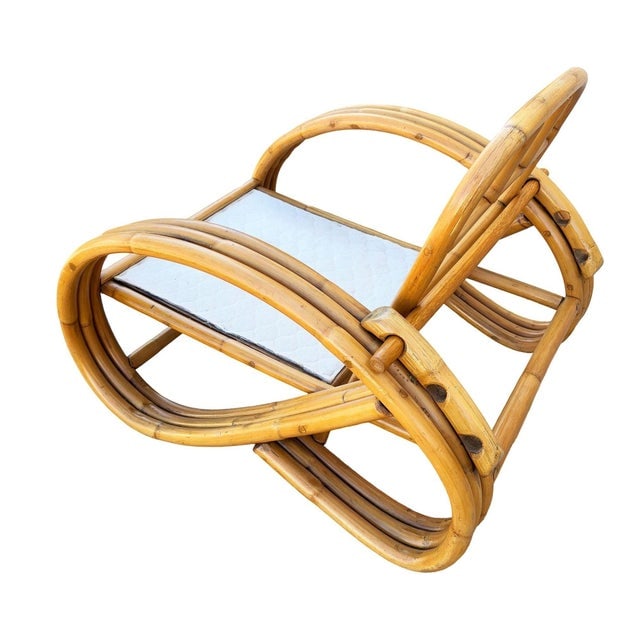 1950s Restored Mid-Century 3/4 Round Pretzel Arm Rattan Lounge Chair Set - 15