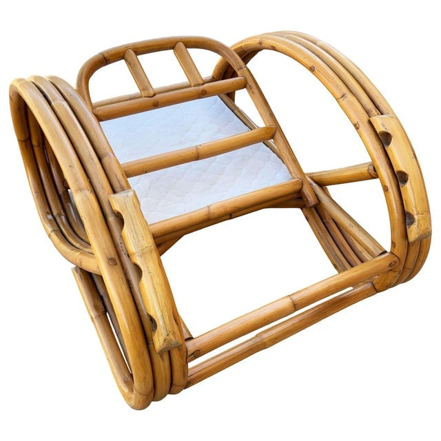 1950s Restored Mid-Century 3/4 Round Pretzel Arm Rattan Lounge Chair Set - 16