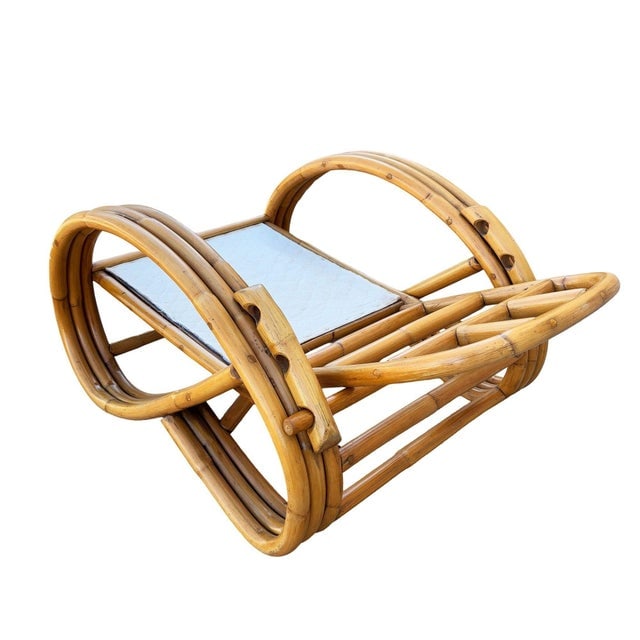 1950s Restored Mid-Century 3/4 Round Pretzel Arm Rattan Lounge Chair Set - 17