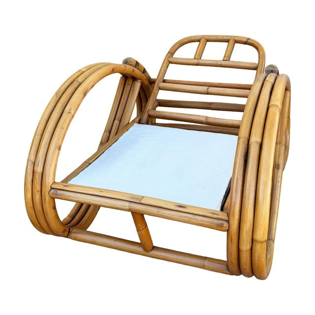 1950s Restored Mid-Century 3/4 Round Pretzel Arm Rattan Lounge Chair Set - 18