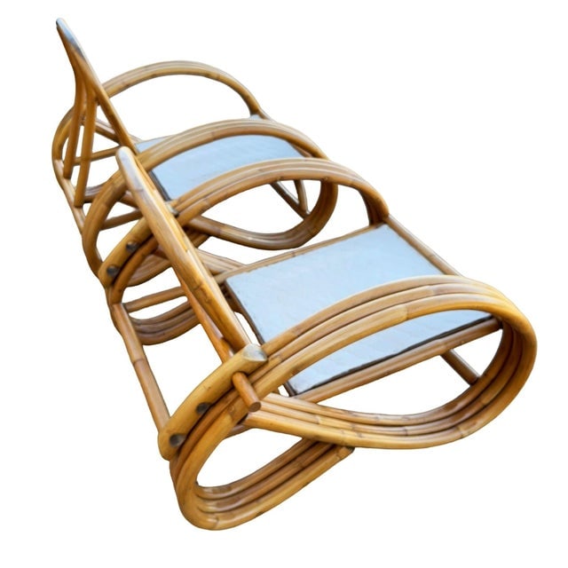 1950s Restored Mid-Century 3/4 Round Pretzel Arm Rattan Lounge Chair Set - 4