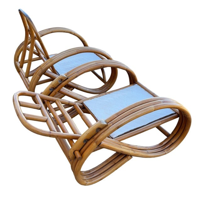 1950s Restored Mid-Century 3/4 Round Pretzel Arm Rattan Lounge Chair Set - 5