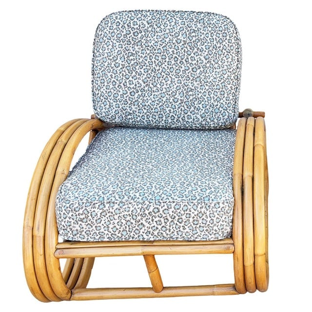1950s Restored Mid-Century 3/4 Round Pretzel Arm Rattan Lounge Chair Set - 7