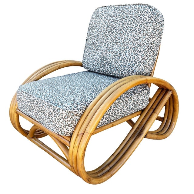 1950s Restored Mid-Century 3/4 Round Pretzel Arm Rattan Lounge Chair Set - 8
