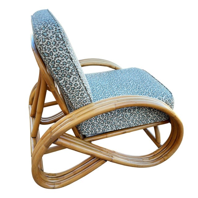 1950s Restored Mid-Century 3/4 Round Pretzel Arm Rattan Lounge Chair Set - 9