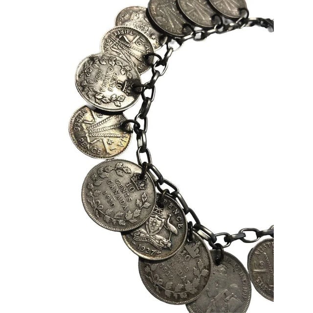Wwii Era Canadian, English & Australian Solid Silver Coin Charm Bracelet - 3