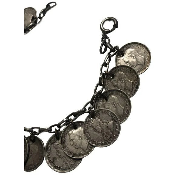 Wwii Era Canadian, English & Australian Solid Silver Coin Charm Bracelet - 4