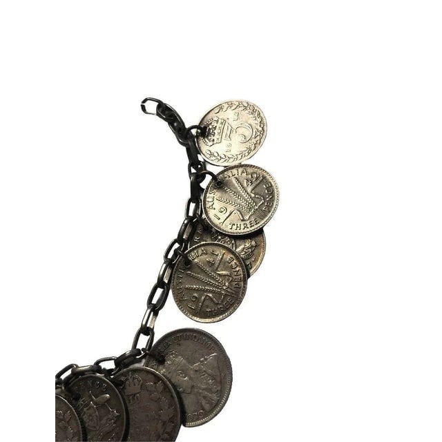 Wwii Era Canadian, English & Australian Solid Silver Coin Charm Bracelet - 6